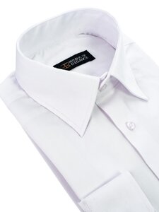 Biała koszula męska w jodełkę szyta na miarę 100% bawełna